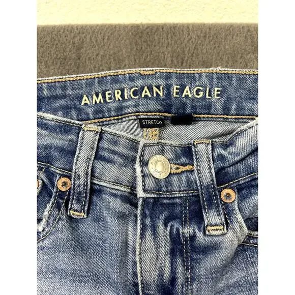 American Eagle Wide Flare Jeans Distressed Stretch Size 00 Women's High Rise - Picture 4 of 10